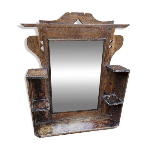 Ancien miroir - étagère Art déco en teck birman