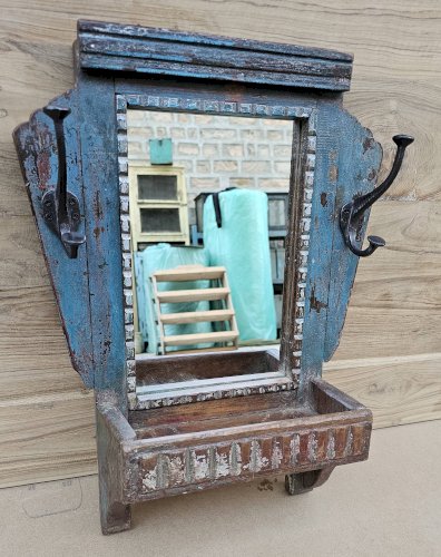 Ancien miroir - étagère Art déco en teck birman