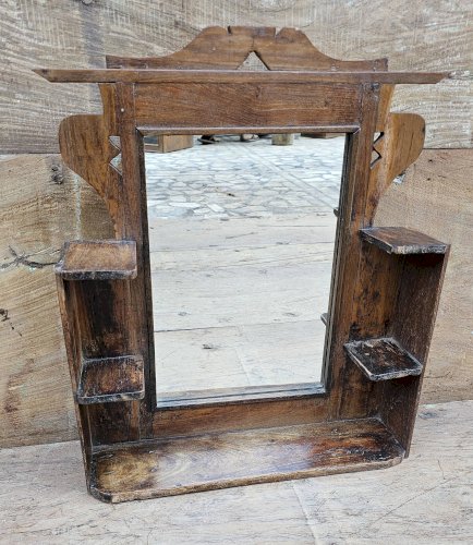 Ancien miroir - étagère Art déco en teck birman