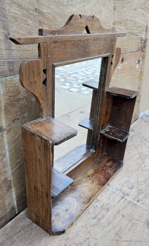 Ancien miroir - étagère Art déco en teck birman