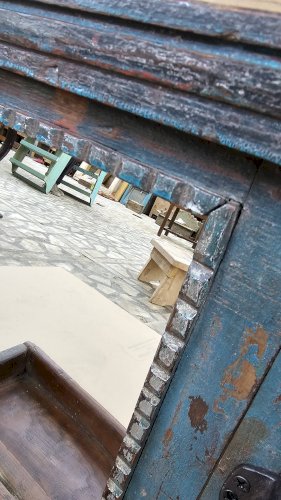 Ancien miroir - étagère Art déco en teck birman