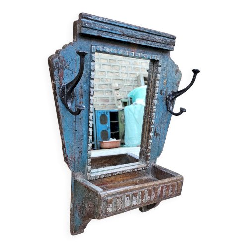 Ancien miroir - étagère Art déco en teck birman