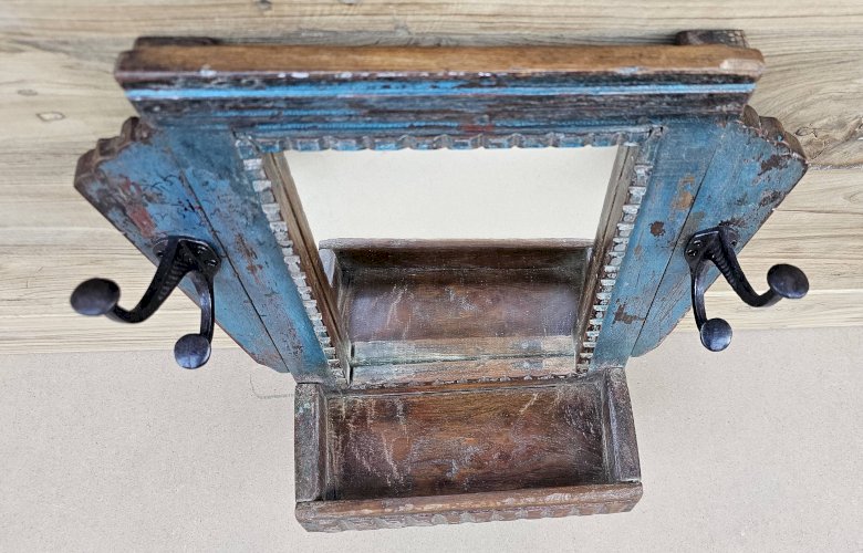 Ancien miroir - étagère Art déco en teck birman