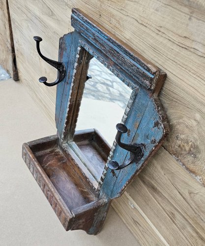 Ancien miroir - étagère Art déco en teck birman
