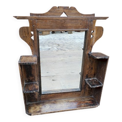 Ancien miroir - étagère Art déco en teck birman