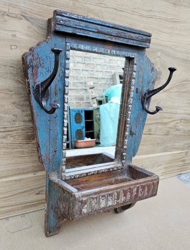Ancien miroir - étagère Art déco en teck birman