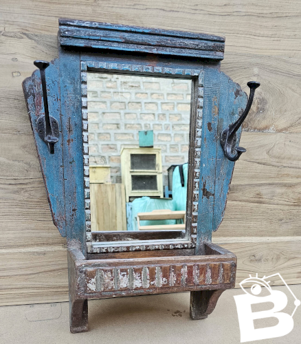 Ancien miroir - étagère Art déco en teck birman