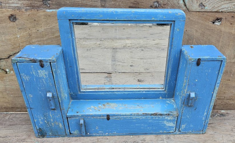 Ancien miroir - étagère triptyque en teck birman