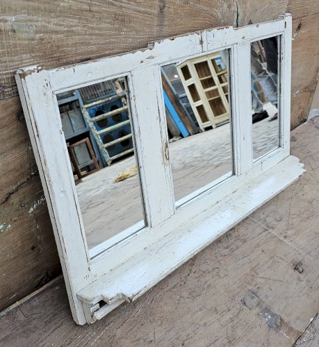 Ancien miroir - étagère triptyque en teck birman