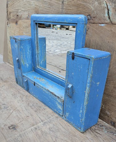 Ancien miroir - étagère triptyque en teck birman