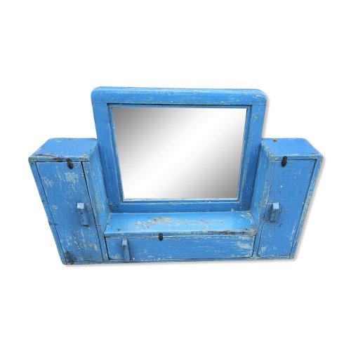 Ancien miroir - étagère triptyque en teck birman