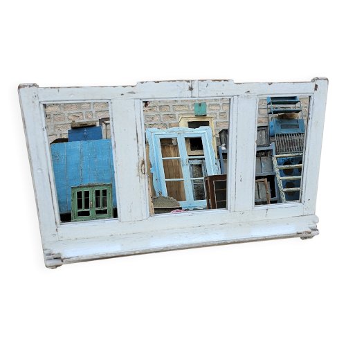 Ancien miroir - étagère triptyque en teck birman