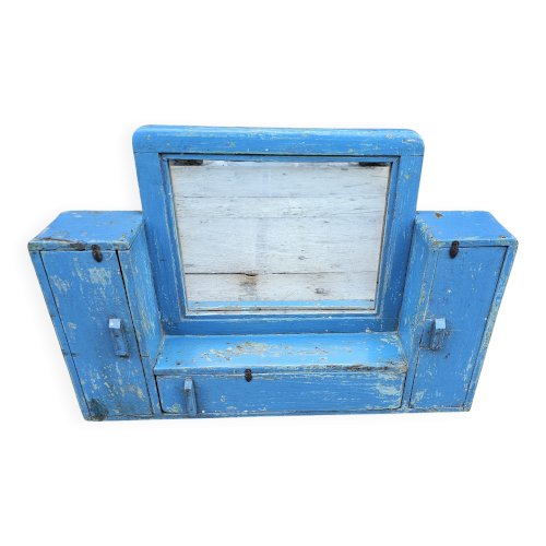 Ancien miroir - étagère triptyque en teck birman