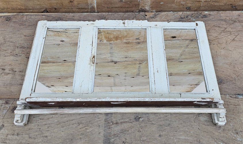 Ancien miroir - étagère triptyque en teck birman