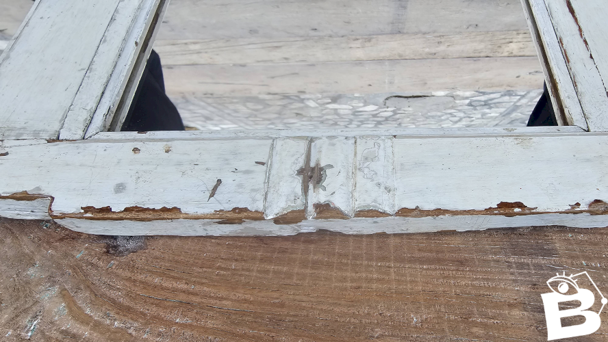 Ancien miroir - étagère triptyque en teck birman