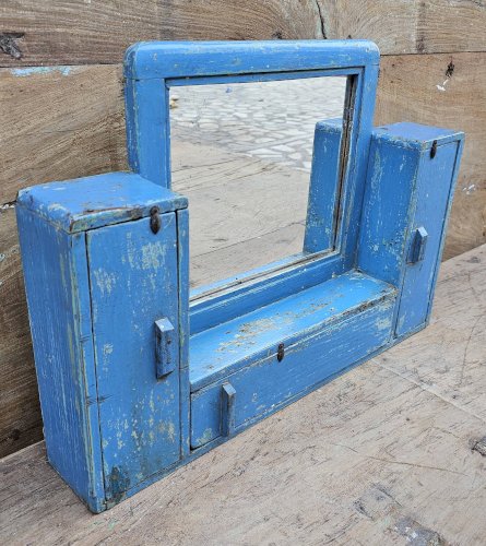 Ancien miroir - étagère triptyque en teck birman