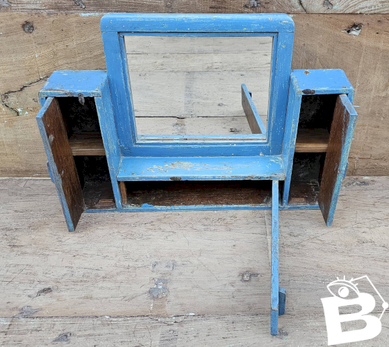 Ancien miroir - étagère triptyque en teck birman