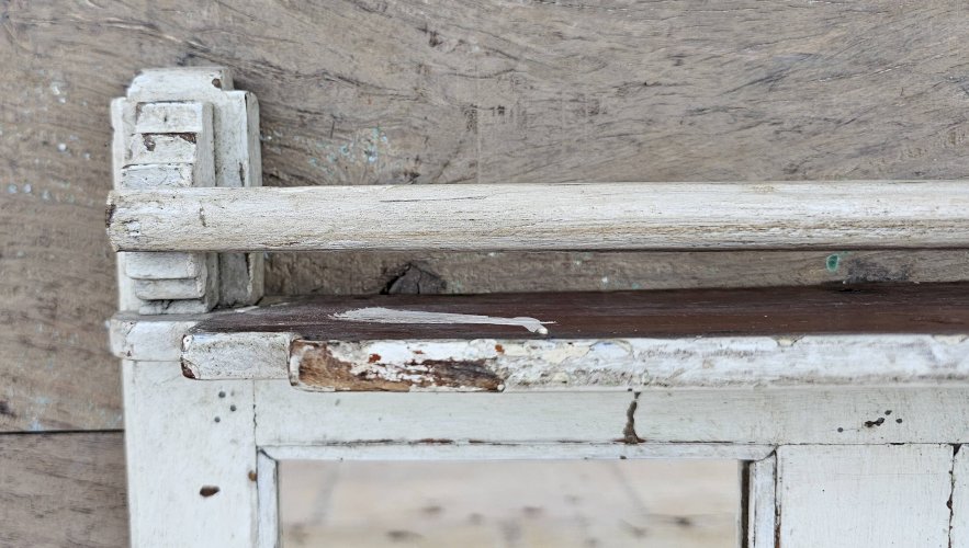 Ancien miroir - étagère triptyque en teck birman