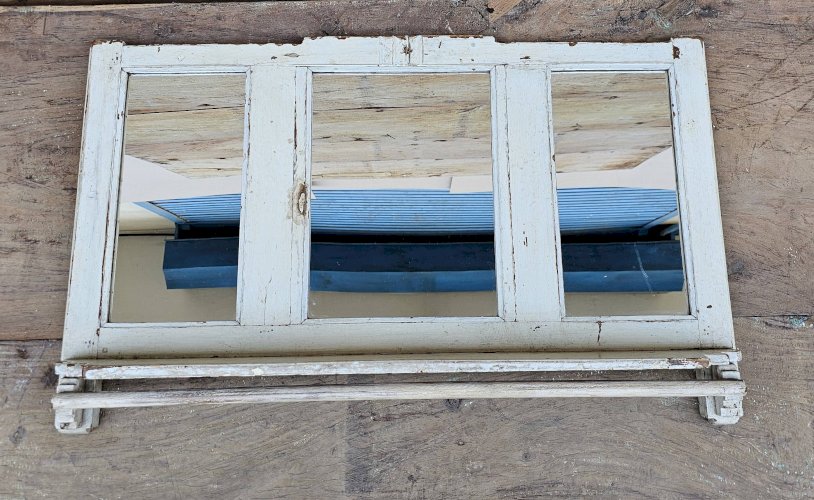 Ancien miroir - étagère triptyque en teck birman