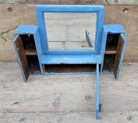 Ancien miroir - étagère triptyque en teck birman