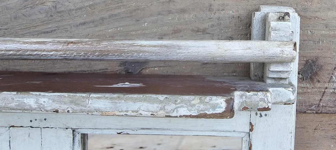 Ancien miroir - étagère triptyque en teck birman