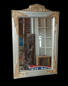 Ancien Miroir Glace Art Déco Bois Doré Et Métal Années 1930 Old Mirror