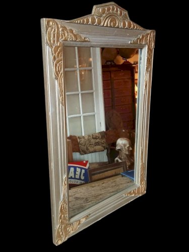 Ancien Miroir Glace Art Déco Bois Doré Et Métal Années 1930 Old Mirror