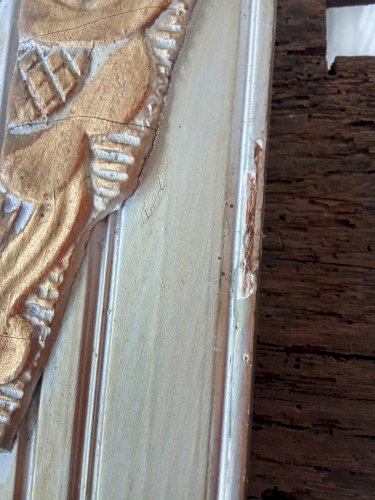 Ancien Miroir Glace Art Déco Bois Doré Et Métal Années 1930 Old Mirror