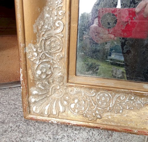 Ancien Miroir Mercure cadre doré Epoque Empire Restauration 19 Ème Siècle