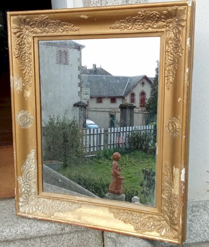 Ancien Miroir Mercure cadre doré Epoque Empire Restauration 19 Ème Siècle