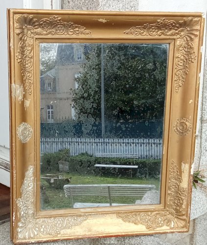 Ancien Miroir Mercure cadre doré Epoque Empire Restauration 19 Ème Siècle