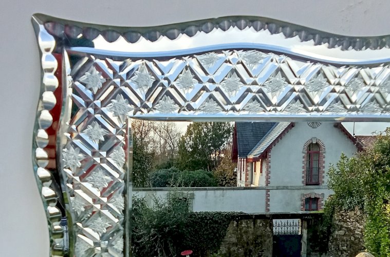 Ancien  Miroir Style Vénitien Venise Verre gravé taillé Années 1950/1960