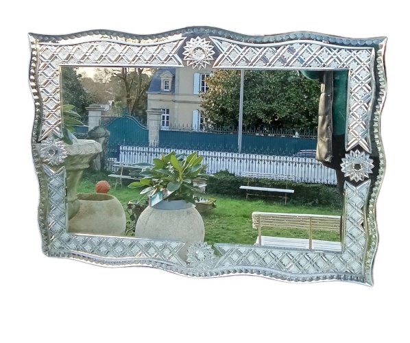 Ancien  Miroir Style Vénitien Venise Verre gravé taillé Années 1950/1960