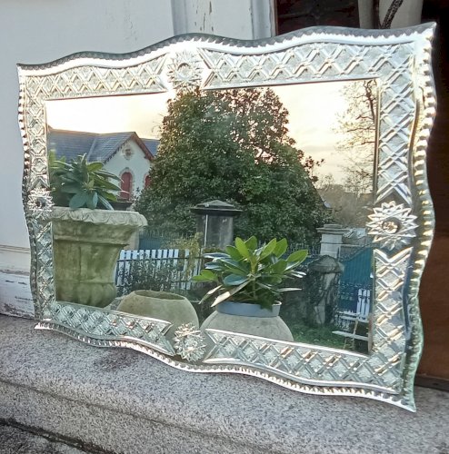 Ancien  Miroir Style Vénitien Venise Verre gravé taillé Années 1950/1960