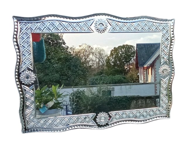 Ancien  Miroir Style Vénitien Venise Verre gravé taillé Années 1950/1960