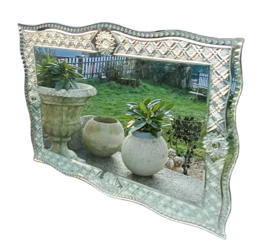 Ancien  Miroir Style Vénitien Venise Verre gravé taillé Années 1950/1960