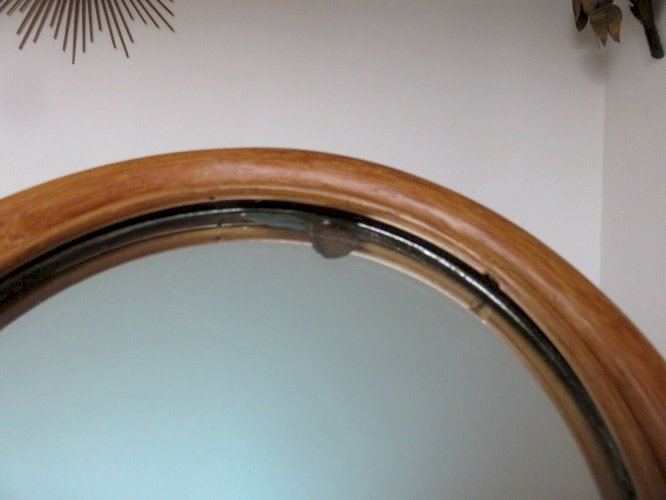 ANCIEN MIROIR TRIPODE SUR PIED PIVOTANT EN BAMBOU ET ROTIN ANNEES 60 70 VINTAGE