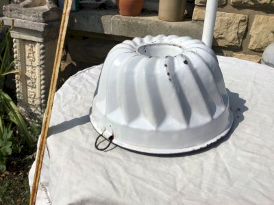 OLD kouglof mold ENAMELLED WHITE METAL