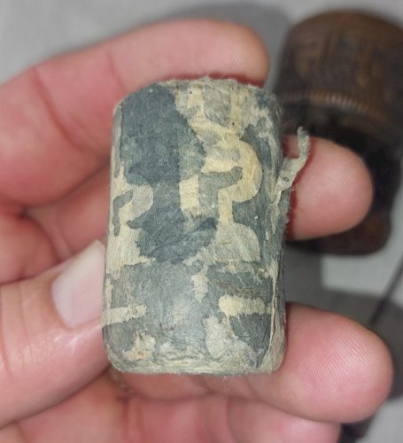 Ancien moulin à prière, Tibet / tibétain mantra, en bois et cuivre ^