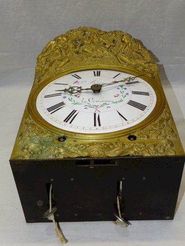 -ANCIEN MOUVEMENT HORLOGE COMTOIS 1 MOIS CADRAN FLEURI E BERGEON à LA COURONNE D