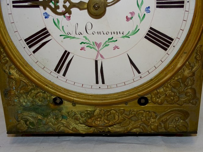 -ANCIEN MOUVEMENT HORLOGE COMTOIS 1 MOIS CADRAN FLEURI E BERGEON à LA COURONNE D