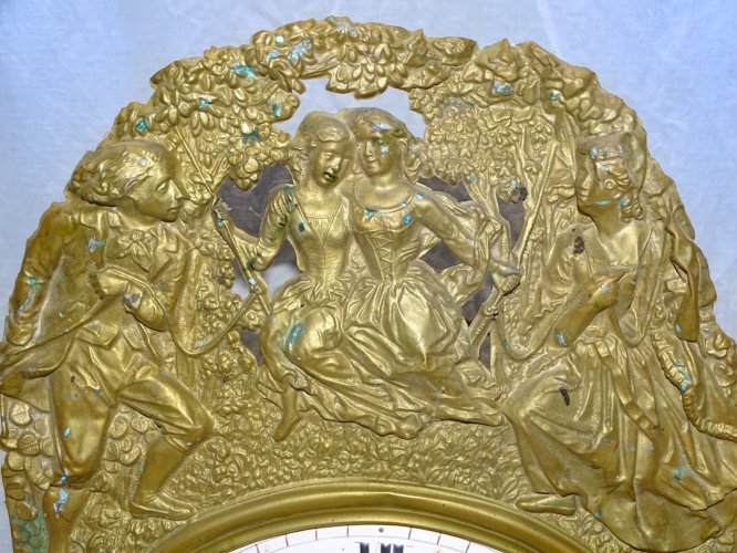 -ANCIEN MOUVEMENT HORLOGE COMTOIS 1 MOIS CADRAN FLEURI E BERGEON à LA COURONNE D