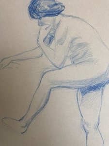 Old Nude Drawing Pencil On Paper Woman 1910 Erotic Art Deco Nude Blue Standing