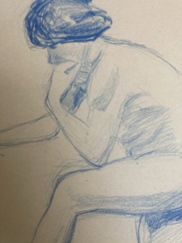 Ancien Nu Dessin Crayon Sur Papier Femme 1910 Erotique Art Déco Nue Bleu Debout