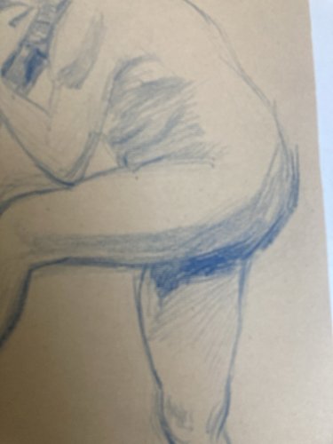 Ancien Nu Dessin Crayon Sur Papier Femme 1910 Erotique Art Déco Nue Bleu Debout