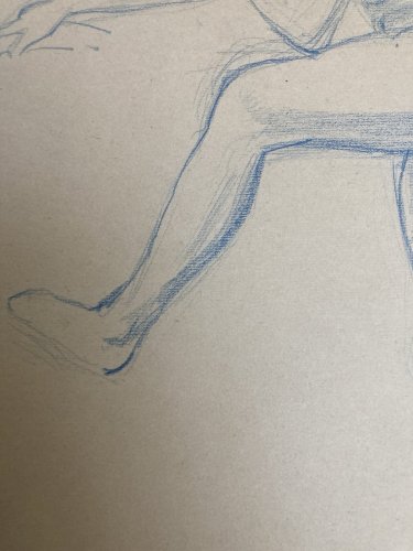 Ancien Nu Dessin Crayon Sur Papier Femme 1910 Erotique Art Déco Nue Bleu Debout