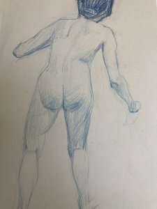 Ancien Nu Dessin Crayon Sur Papier Femme 1910 Erotique Art Déco Nue Bleu Dos