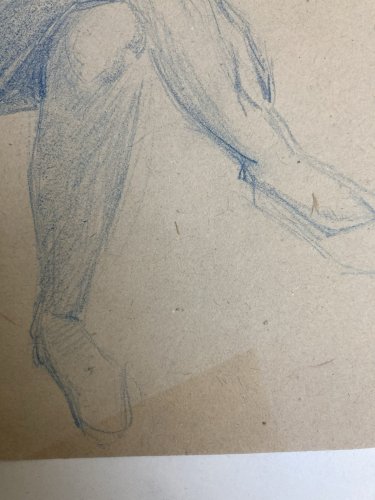Ancien Nu Dessin Crayon Sur Papier Femme 1910 Erotique Assis Art Déco Nue Bleu