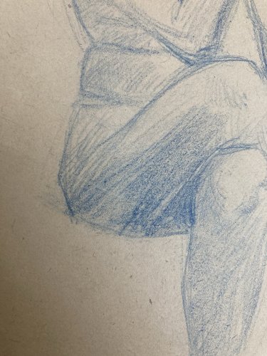 Ancien Nu Dessin Crayon Sur Papier Femme 1910 Erotique Assis Art Déco Nue Bleu