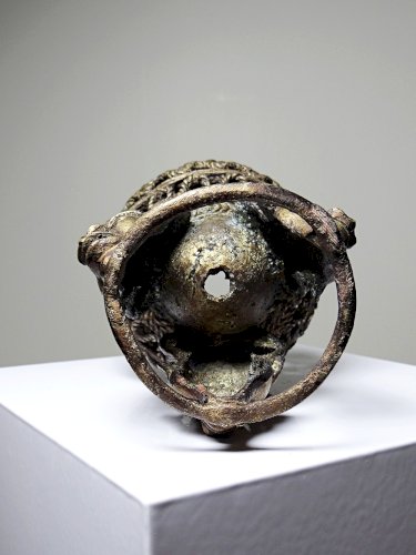 Ancien ornement de pipe cérémoniellee Bamoun, Cameroun Afrique, bronze